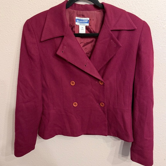 Pendleton Jackets & Blazers - Vintage Pendleton Petite Magenta 100% Virgin Wool Double Breasted Blazer Sz 10P